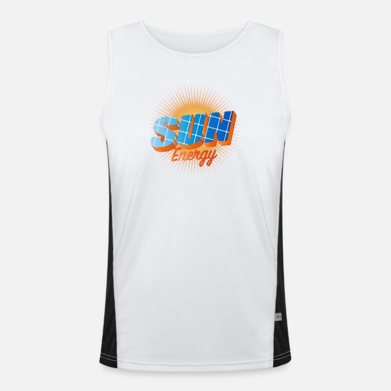 Typografie mit Solarzellen und strahlender Sonne Funktionelles Kontrast-Tank Top für Männer 