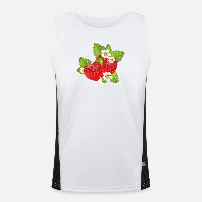 Fraises entourées de feuilles vertes et de fleurs Débardeur respirant contrasté Homme 