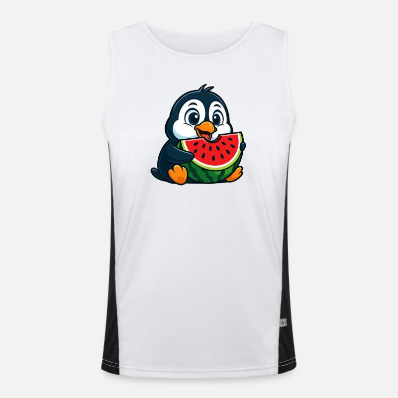 pingouin mignon avec pastèque dessin animé fruit arctique Débardeur respirant contrasté Homme 