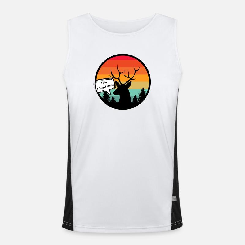 Deer with retro style sunset background Men's Functional Contrast Tank Top 
