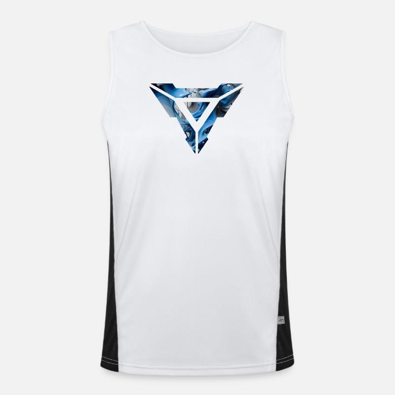 Abstract Blue Fluid Triangular Design Men's Functional Contrast Tank Top 