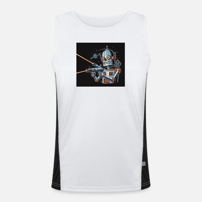 Retro Sci-Fi Roboter mit Laserwaffe Funktionelles Kontrast-Tank Top für Männer 
