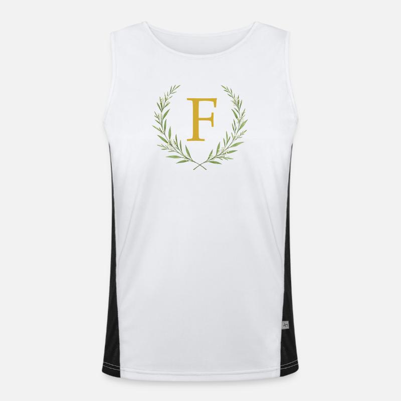 F Monogramm, Eukalyptus Kranz, personalisierbar Funktionelles Kontrast-Tank Top für Männer 