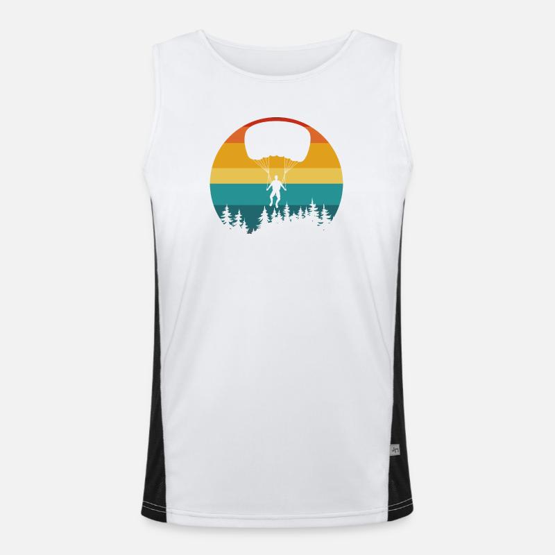 Retro Wald Silhouette Fallschirmspringer Funktionelles Kontrast-Tank Top für Männer 