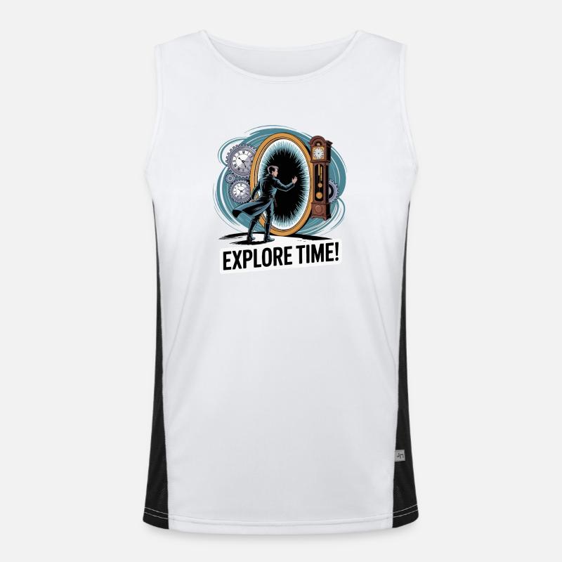 Explore Time Surreal Clock Design Men's Functional Contrast Tank Top 