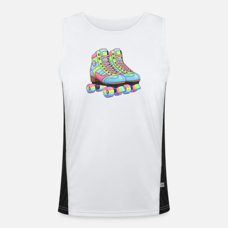 Roller Skates Retro Rainbow 80s 90s Men's Functional Contrast Tank Top 