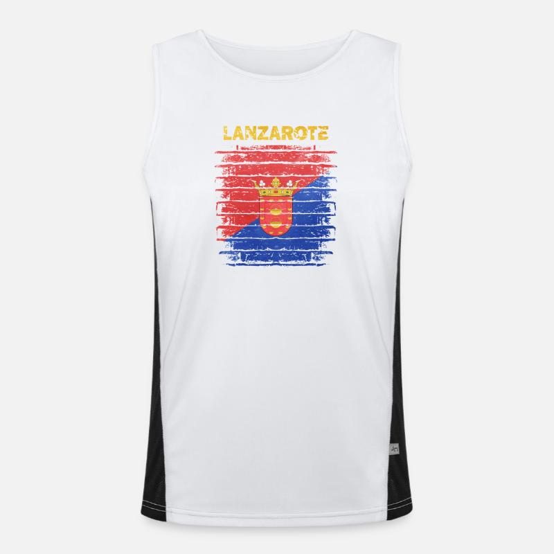 Drapeau de Lanzarote avec motif de vagues Débardeur respirant contrasté Homme 