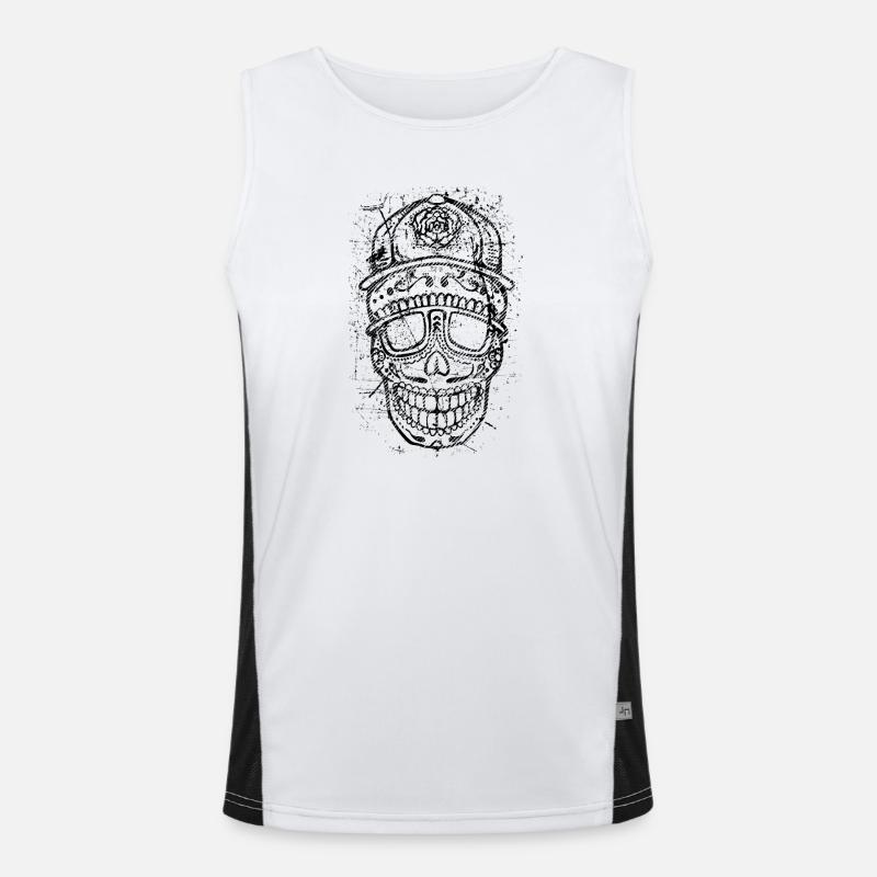 Cool Skull – Bold Distressed Tattoo Style Men's Functional Contrast Tank Top 