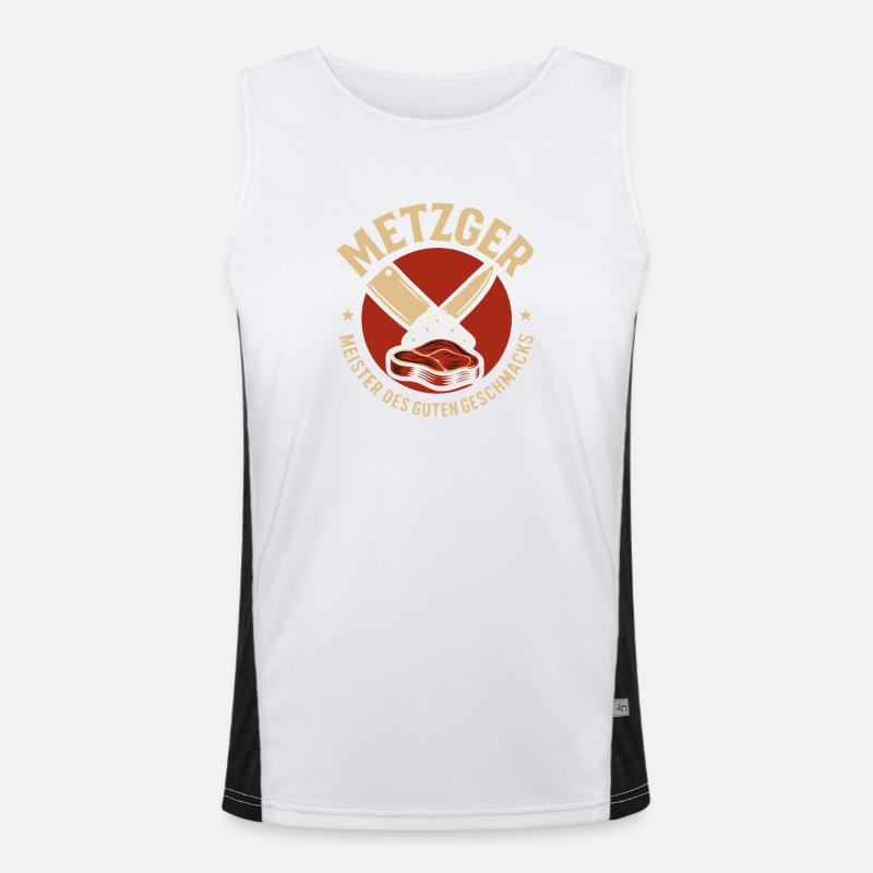 Metzger mit Messer und Fleisch Funktionelles Kontrast-Tank Top für Männer 