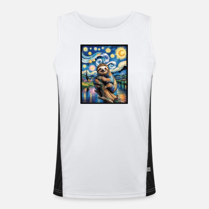 Faultier im Van Gogh Stil – Kunst trifft Chill Funktionelles Kontrast-Tank Top für Männer 
