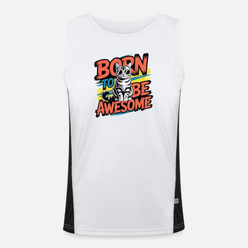 Born To Be Awesome Cool Cat Funktionelles Kontrast-Tank Top für Männer 