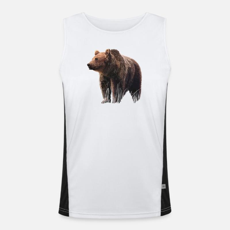 Realistic bear illustration on textile Men's Functional Contrast Tank Top 