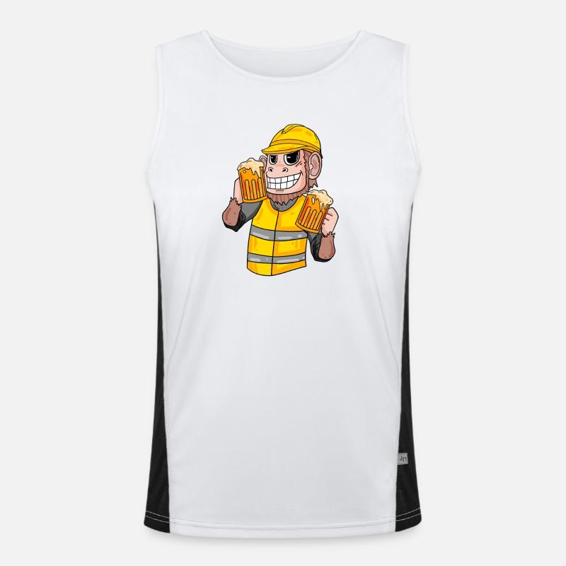 Construction worker monkey with beer - Men's Functional Contrast Tank Top  - white/black
