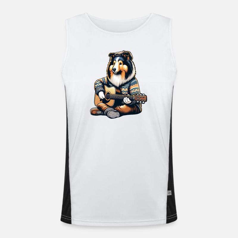 Collie Mit Akustikgitarre Im Strickpullover Funktionelles Kontrast-Tank Top für Männer 