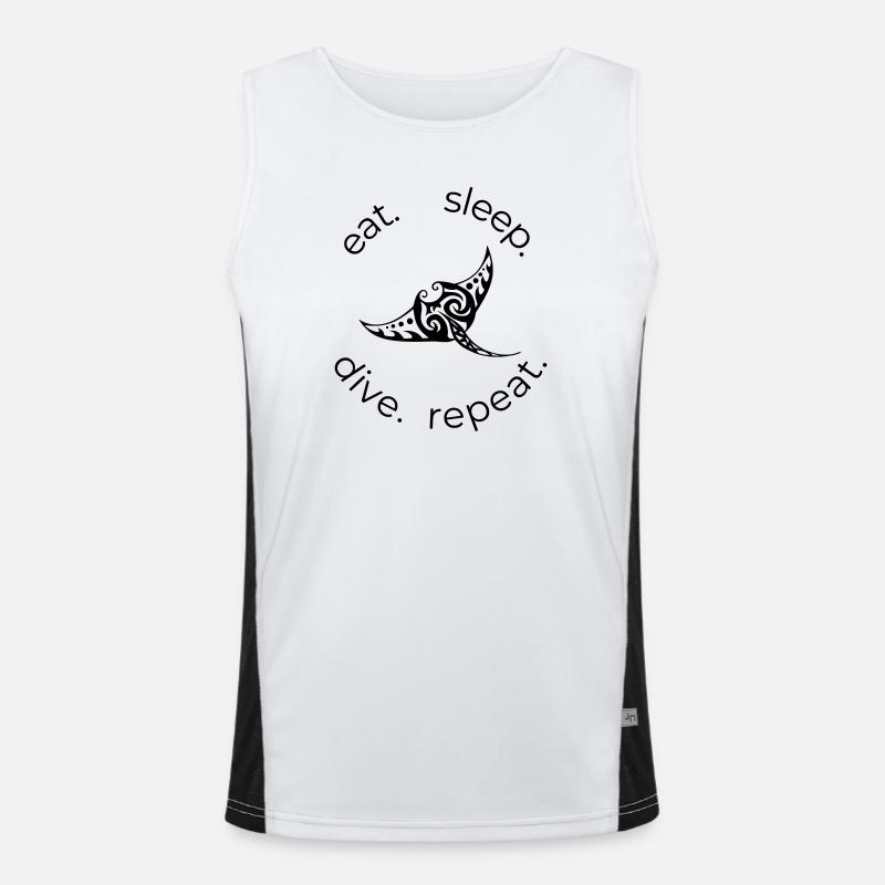 Eat Sleep Dive Repeat – Tribal Manta Rochen Funktionelles Kontrast-Tank Top für Männer 