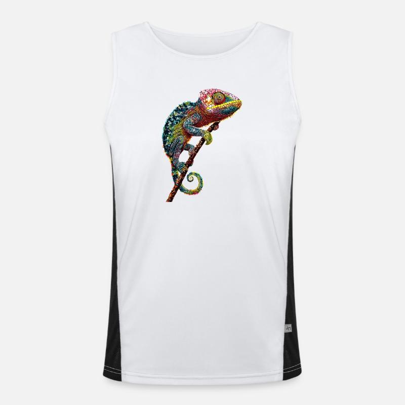 Chameleon Lizard Reptile Chameleon Iguana Lizard - Men's Functional Contrast Tank Top  - white/black