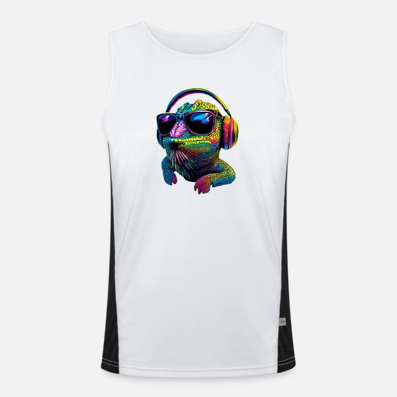 Chameleon Lizard Reptile Chameleon Iguana Lizard - Men's Functional Contrast Tank Top  - white/black