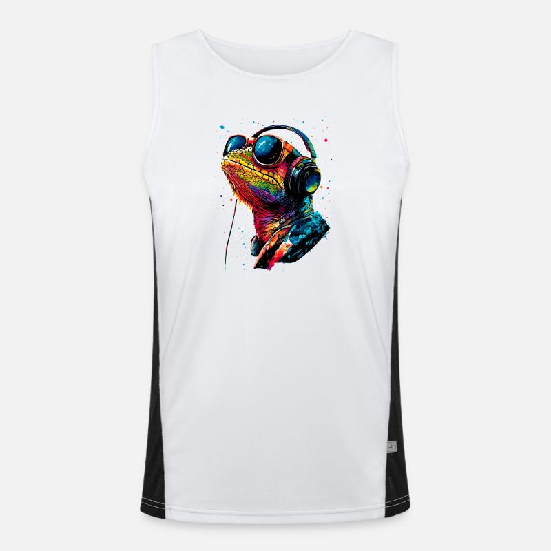 Chameleon Lizard Reptile Chameleon Iguana Lizard - Men's Functional Contrast Tank Top  - white/black