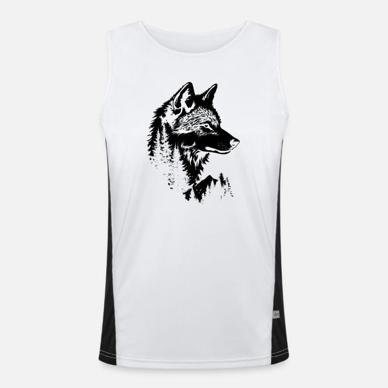 Wolf Gesicht Wald Silhouette Funktionelles Kontrast-Tank Top für Männer 