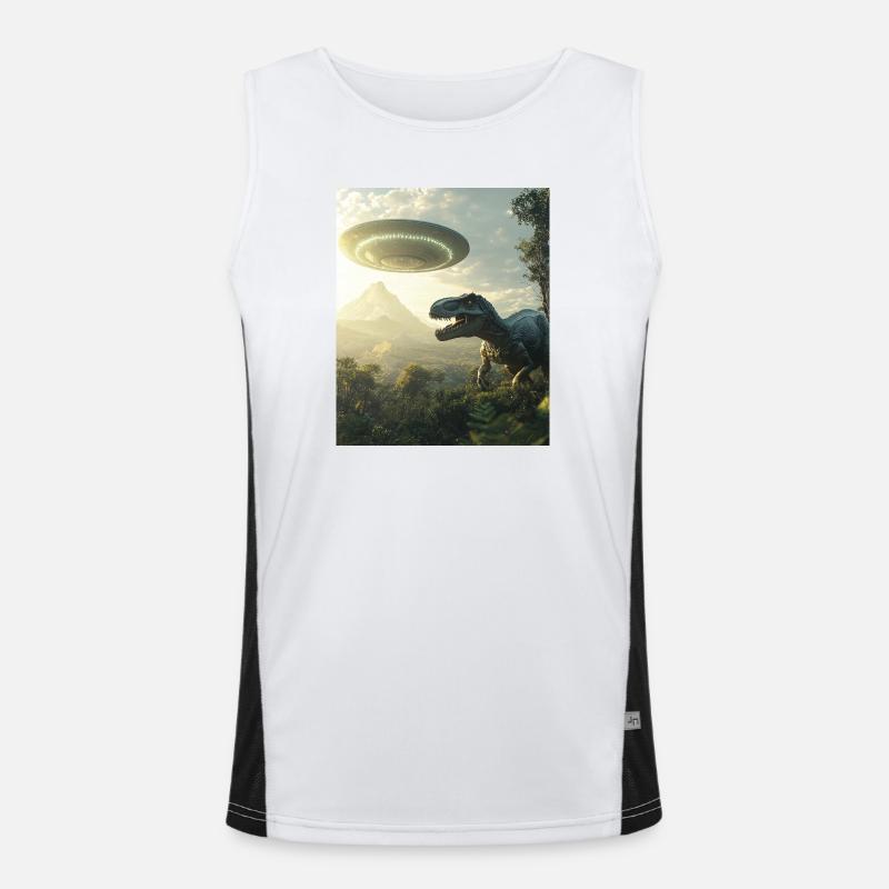 T-Rex Selfie mit UFO Funktionelles Kontrast-Tank Top für Männer 