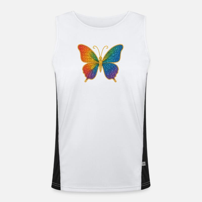 Glittering rainbow butterfly Men's Functional Contrast Tank Top 