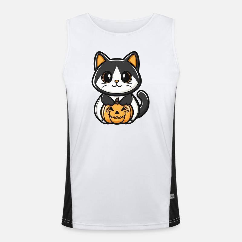 Chat Citrouille Halloween Débardeur respirant contrasté Homme 