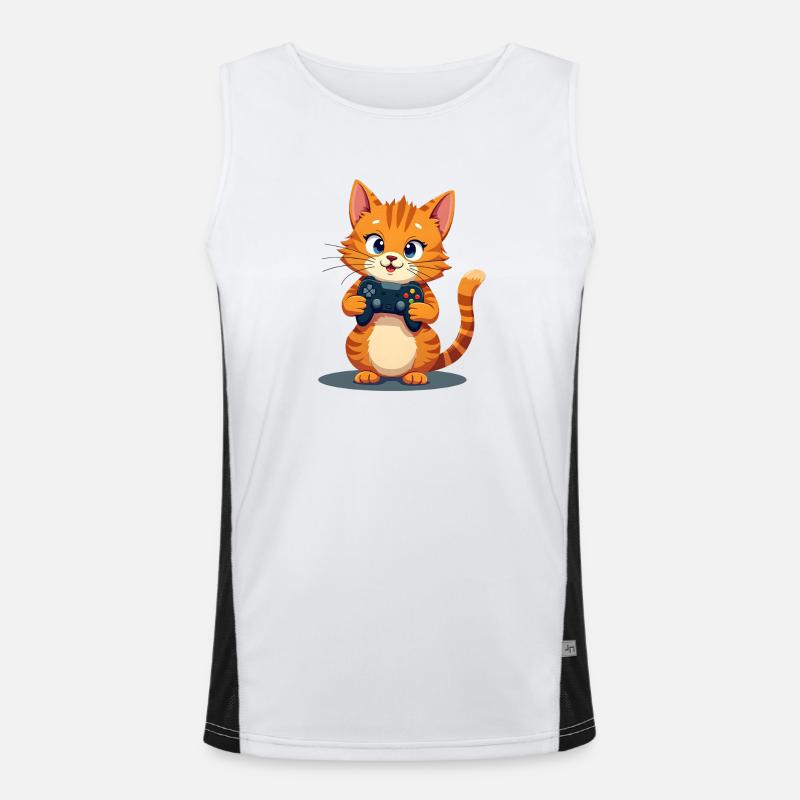 Kitten with game controller Men's Functional Contrast Tank Top 