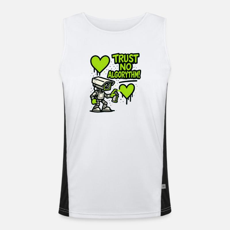 Robot with heart and anti-algorithm message Men's Functional Contrast Tank Top 