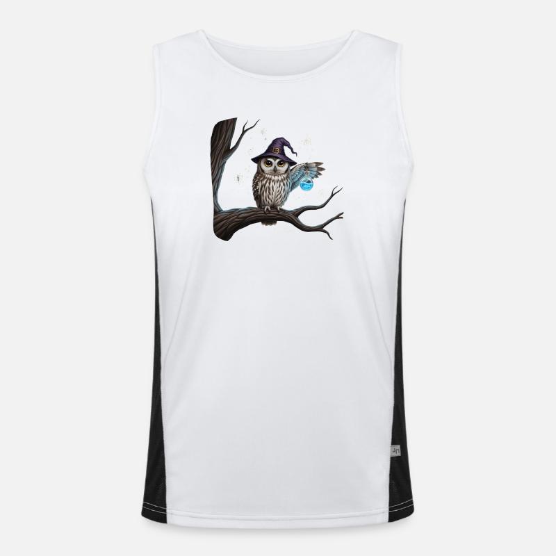 Magische Eule mit Hexenhut und Zauberflasche Funktionelles Kontrast-Tank Top für Männer 