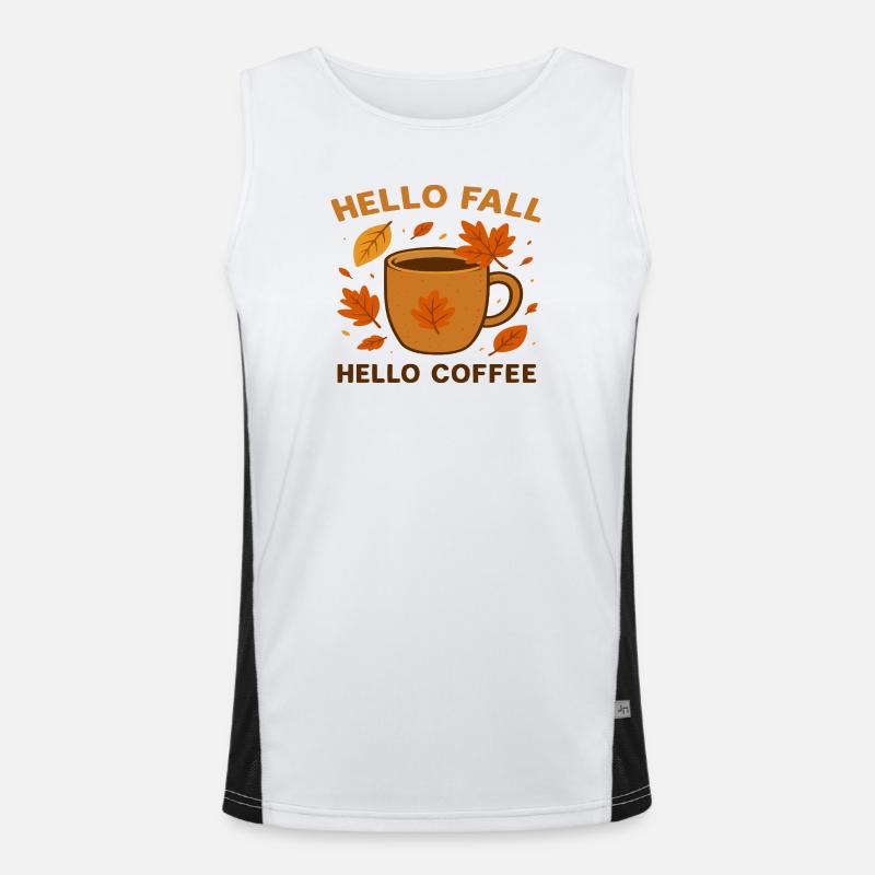 Herbstliches Kaffee-Motiv mit Blättern Funktionelles Kontrast-Tank Top für Männer 