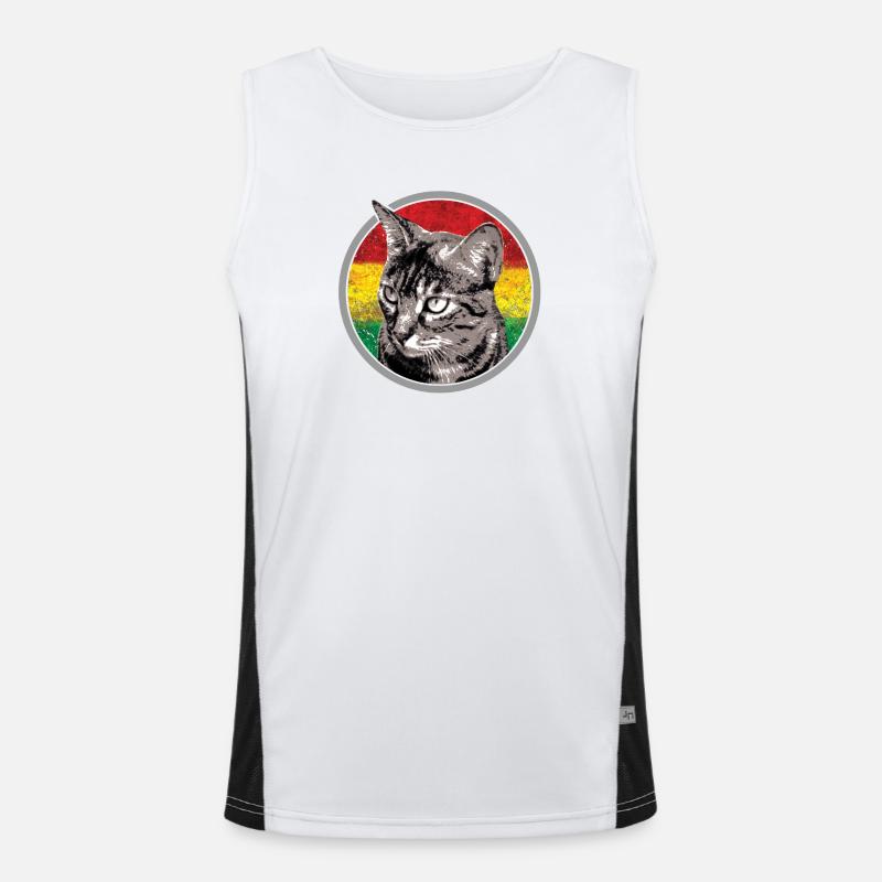 Katze mit Flagge Hintergrunde Funktionelles Kontrast-Tank Top für Männer 