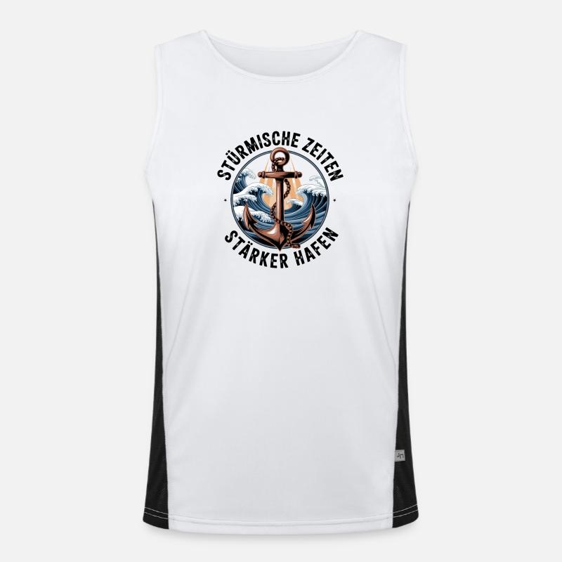 Anchor And Waves Maritime Nautical Ocean Storm Men's Functional Contrast Tank Top 