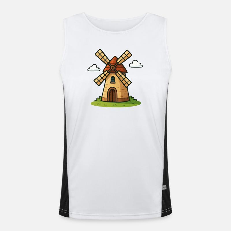 Märchenhafte Windmühle Funktionelles Kontrast-Tank Top für Männer 