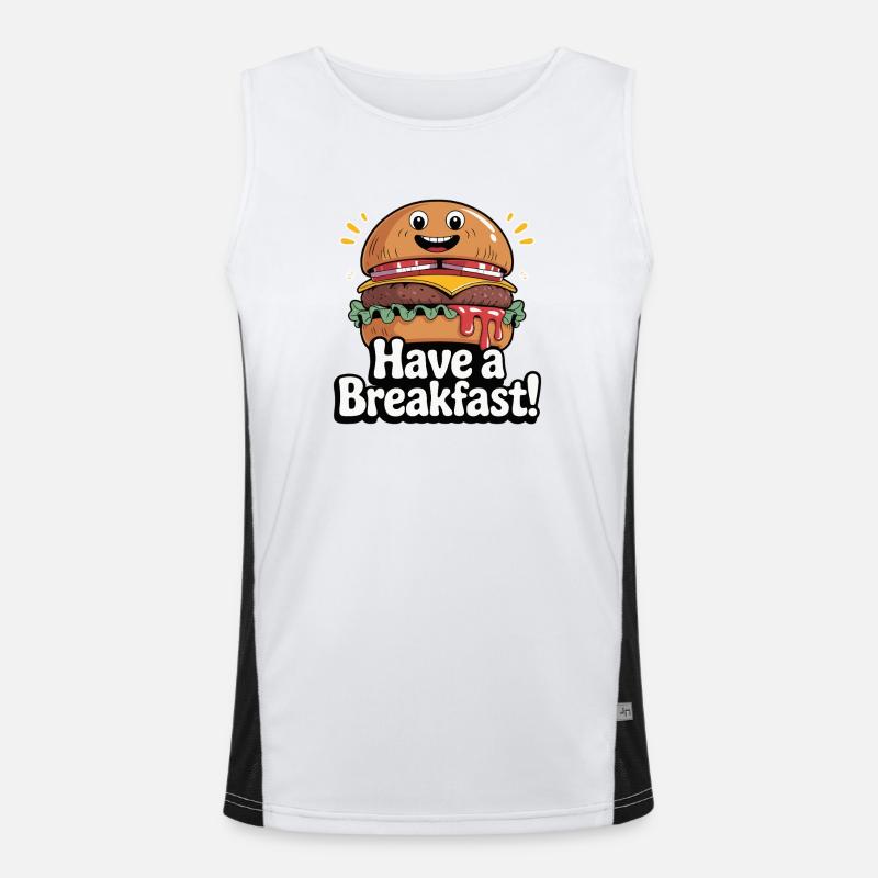 Whimsical Hamburger with Smile and Text - Men's Functional Contrast Tank Top  - white/black