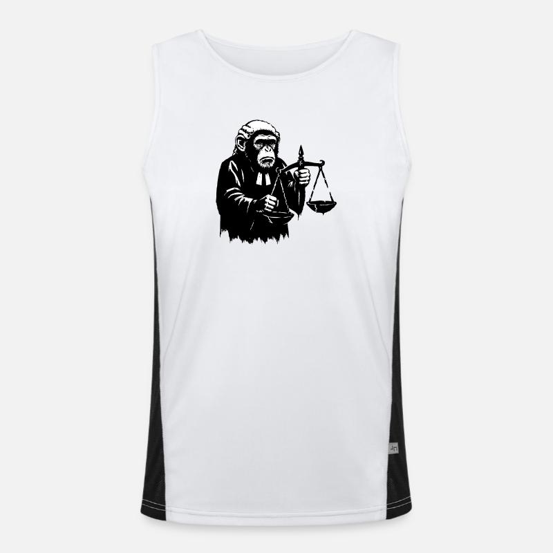 Monkey judge pulls scales down - Men's Functional Contrast Tank Top  - white/black