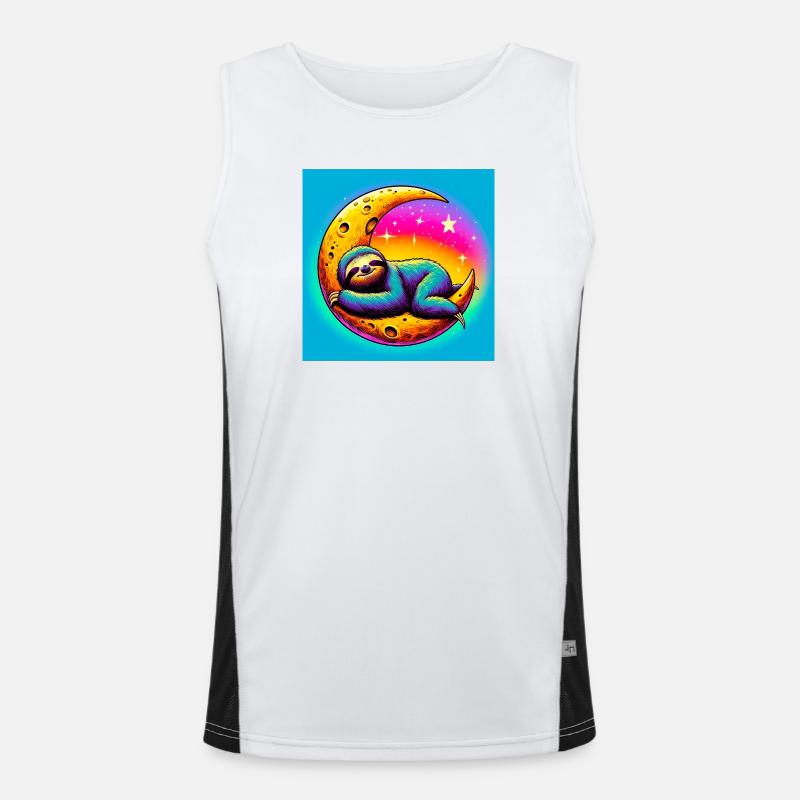 Sloth sleeps on the Moon Men's Functional Contrast Tank Top 