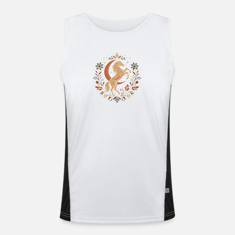 Elegantes Pferd mit Mond und Blättern Funktionelles Kontrast-Tank Top für Männer 