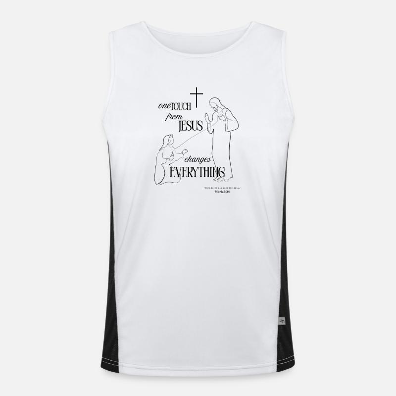 One Touch from Jesus – Black | Mark 5:34 Men's Functional Contrast Tank Top 