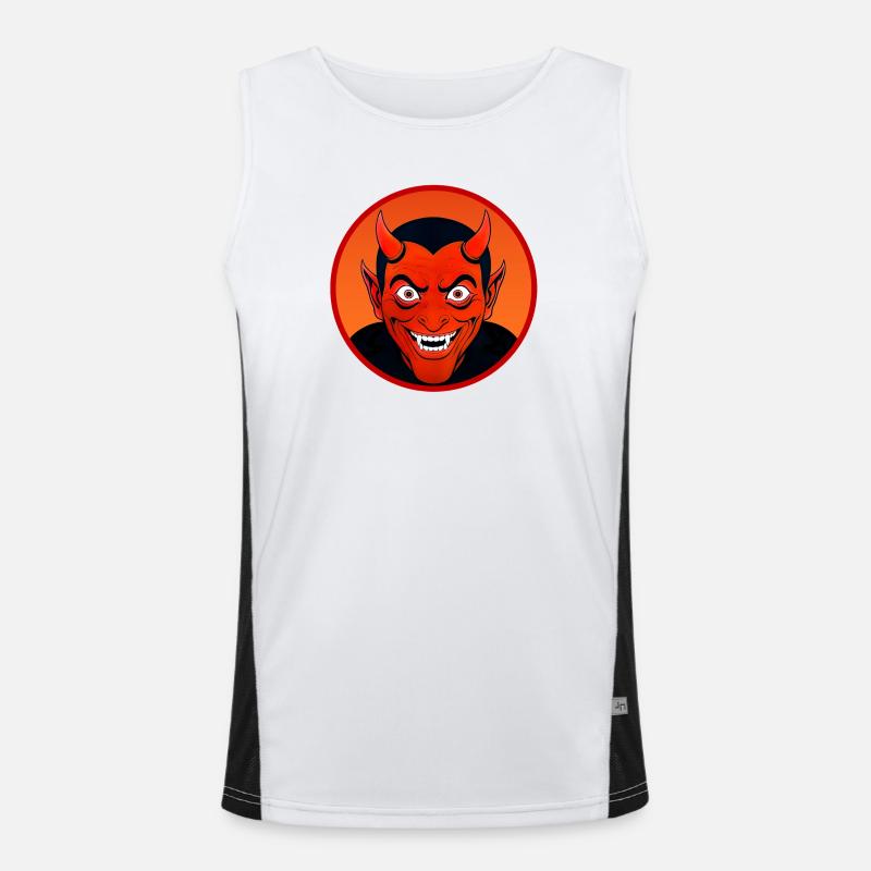 Demonic Devil's Head with Horn Men's Functional Contrast Tank Top 