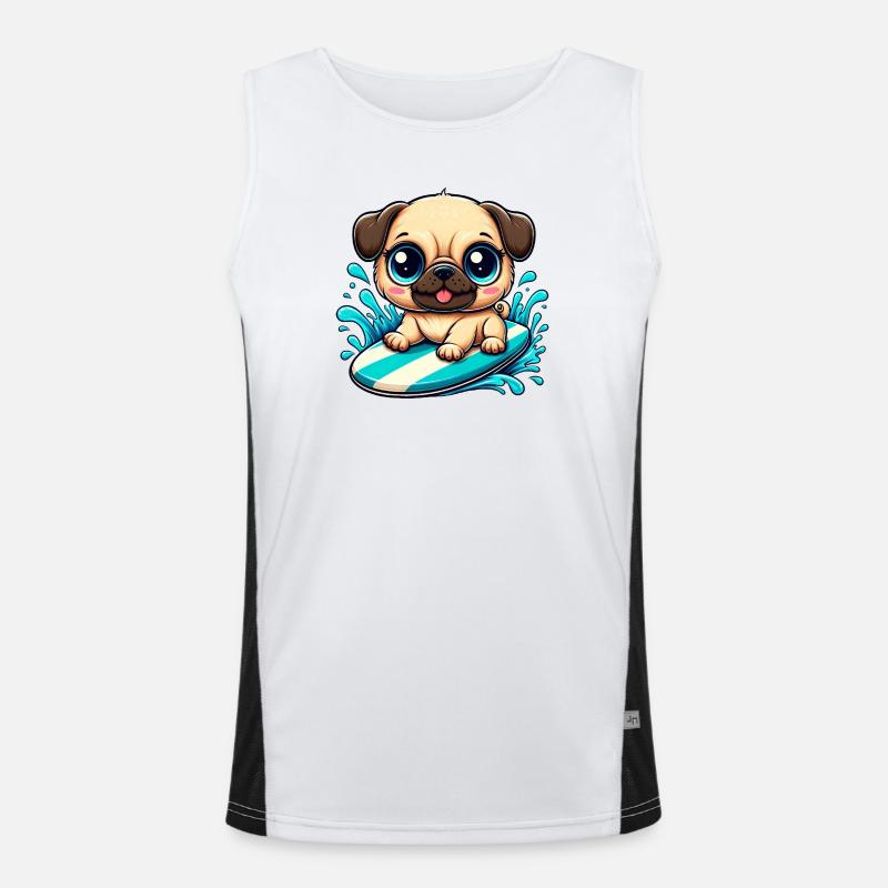Cute Pug Surfer Cartoon Surfing Summer Men's Functional Contrast Tank Top 