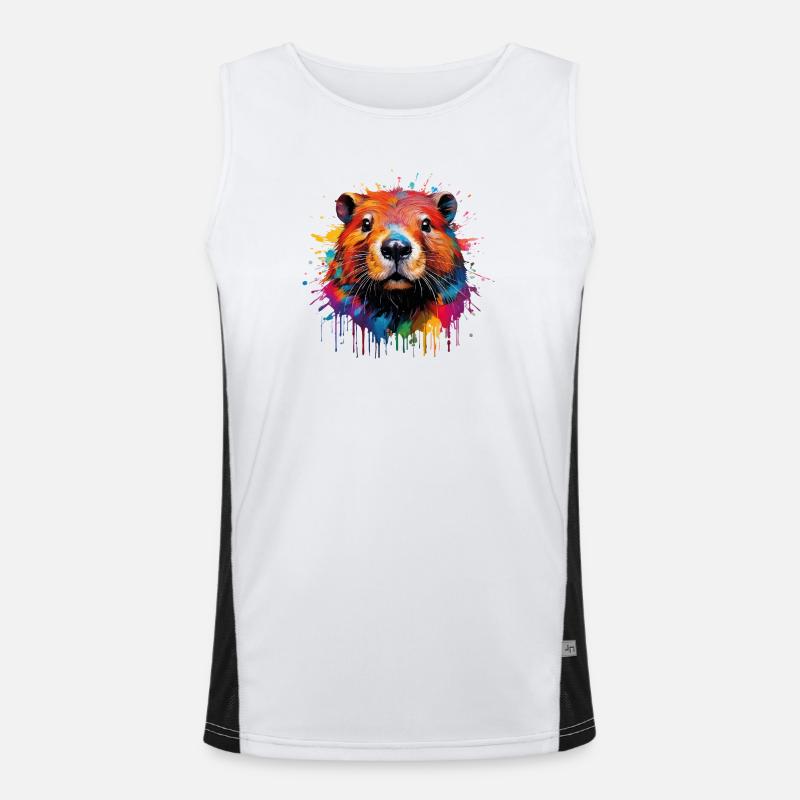Conception d’aquarelle de castor coloré Débardeur respirant contrasté Homme 