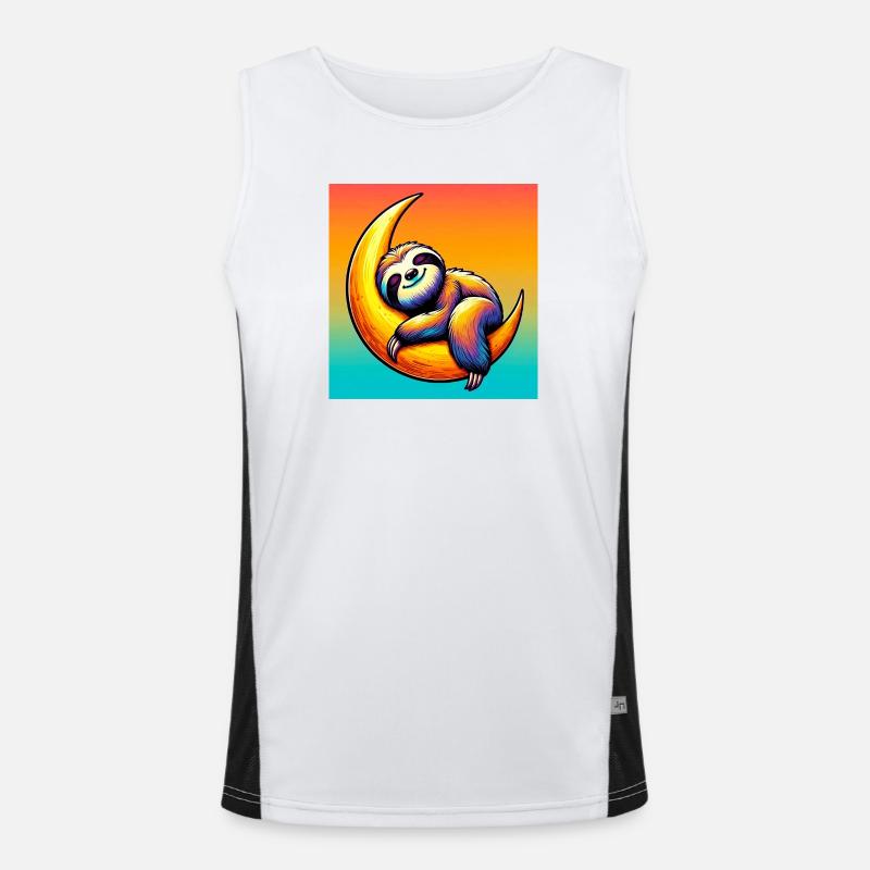 Sloth sleeps on the Moon Men's Functional Contrast Tank Top 