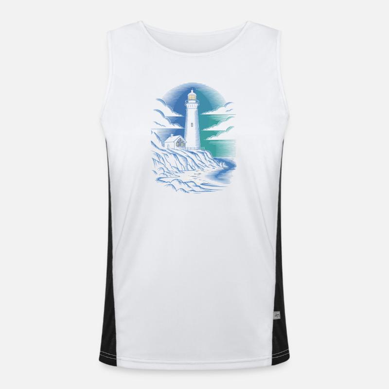 Lighthouse on the rocky coastal path Men's Functional Contrast Tank Top 