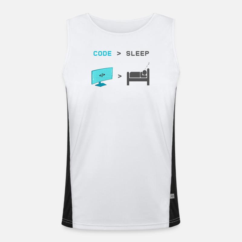 Code vs Sleep: Coder im Schlafmodus - Funktionelles Kontrast-Tank Top für Männer  - Weiß/Schwarz