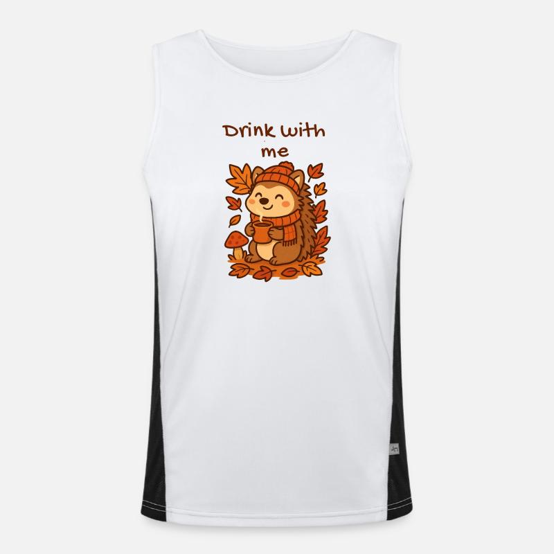 Autumn Hedgehog Cocoa Drinking Warm Leaves Design Men's Functional Contrast Tank Top 