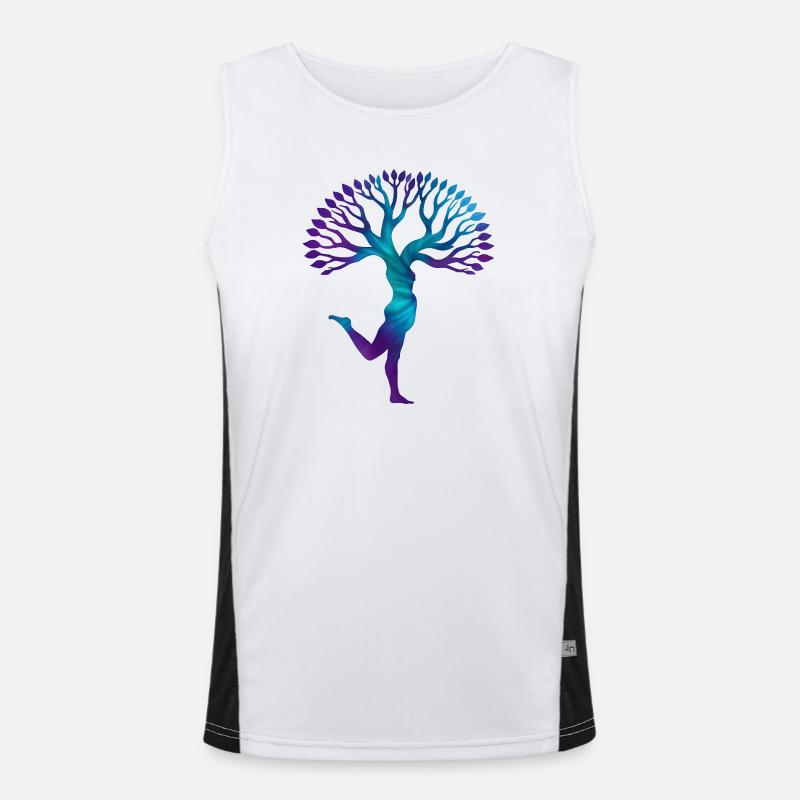 Energetic Human Tree Dance, YOGA TIME - Men's Functional Contrast Tank Top - white/black