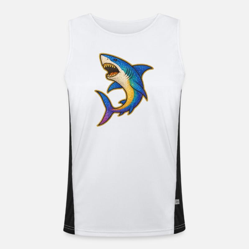 Shark | Rainbow Shark Patch Art - Men's Functional Contrast Tank Top  - white/black