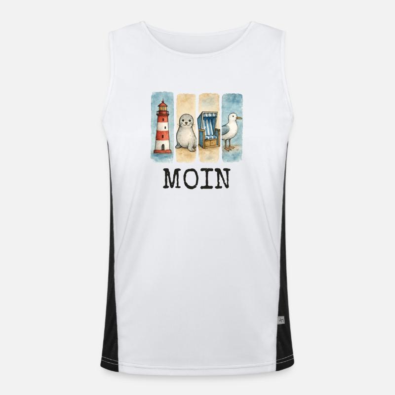 Moin Leuchtturm Robbe Strandkorb Möwe Küste Funktionelles Kontrast-Tank Top für Männer 