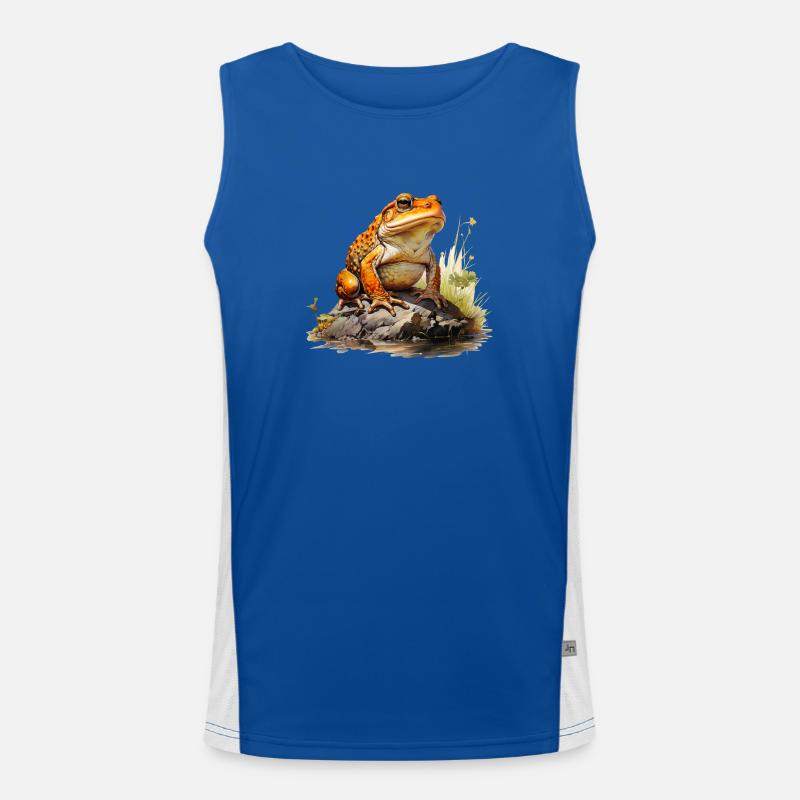 Orangeroter Frosch oder Kröte auf Stein Funktionelles Kontrast-Tank Top für Männer 