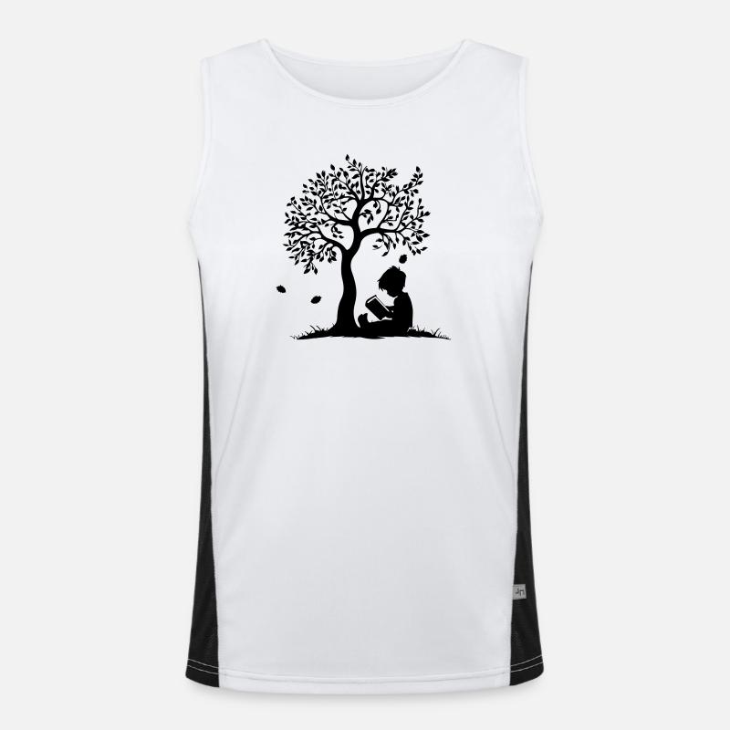 Kind liest unter Baum Funktionelles Kontrast-Tank Top für Männer 